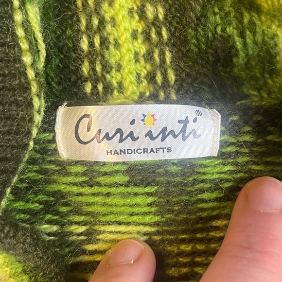 Hand Made Ecuador 100% Alpaca Cardigan Llama Sweater Full Zip green hoodie - Picture 7 of 9